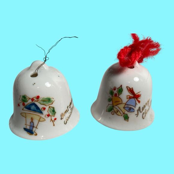 Vtg Set Of 8 Christmas Bells And Angel Bells Hanging Ornaments Japan Miniature - Picture 7 of 10